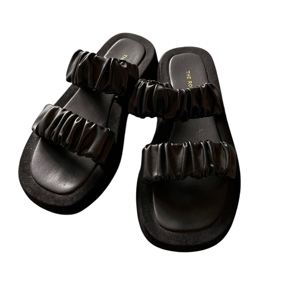 The Row Black Ruched Sandals